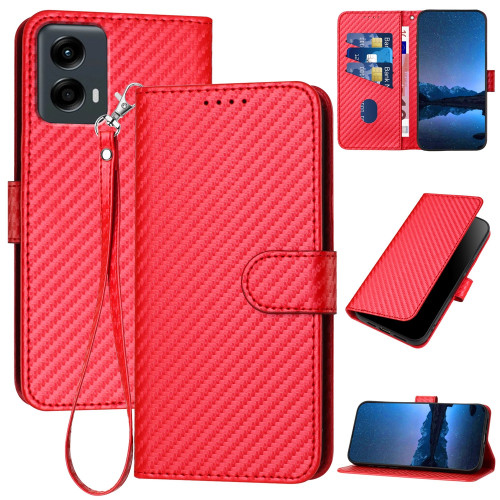 Moto G 5G 2024 YX0070 Carbon Fiber Buckle Leather Phone Case with Lanyard - Red